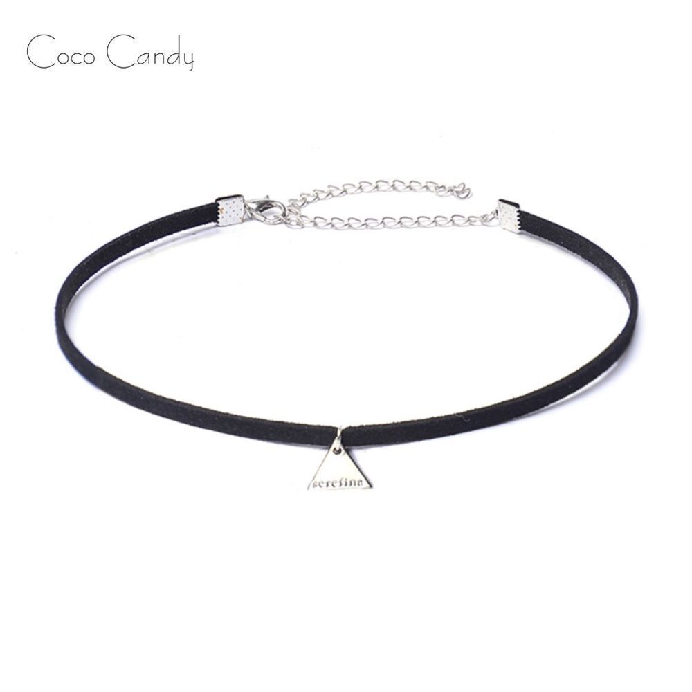 🆕Silver Triangle Black Suede Choker Necklace